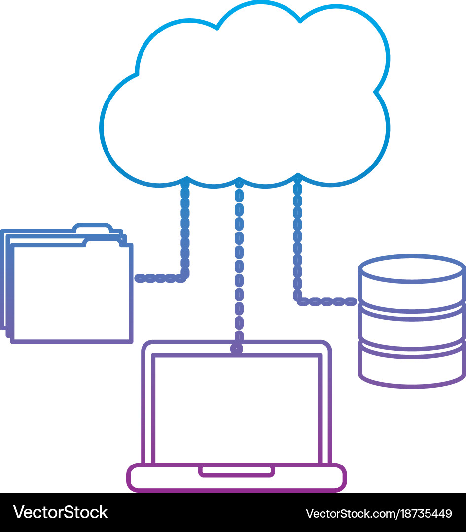 Laptop computer connection cloud folder and data Vector Image