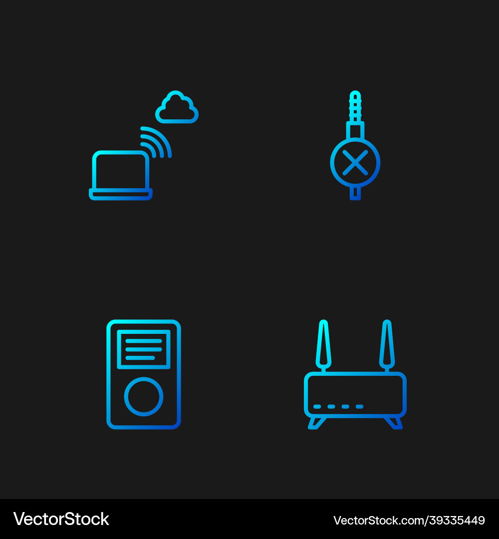 Set line router and wi-fi signal music player Vector Image