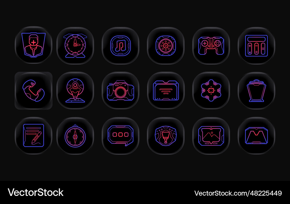 Set of app futuristic icons with glowing gradient Vector Image