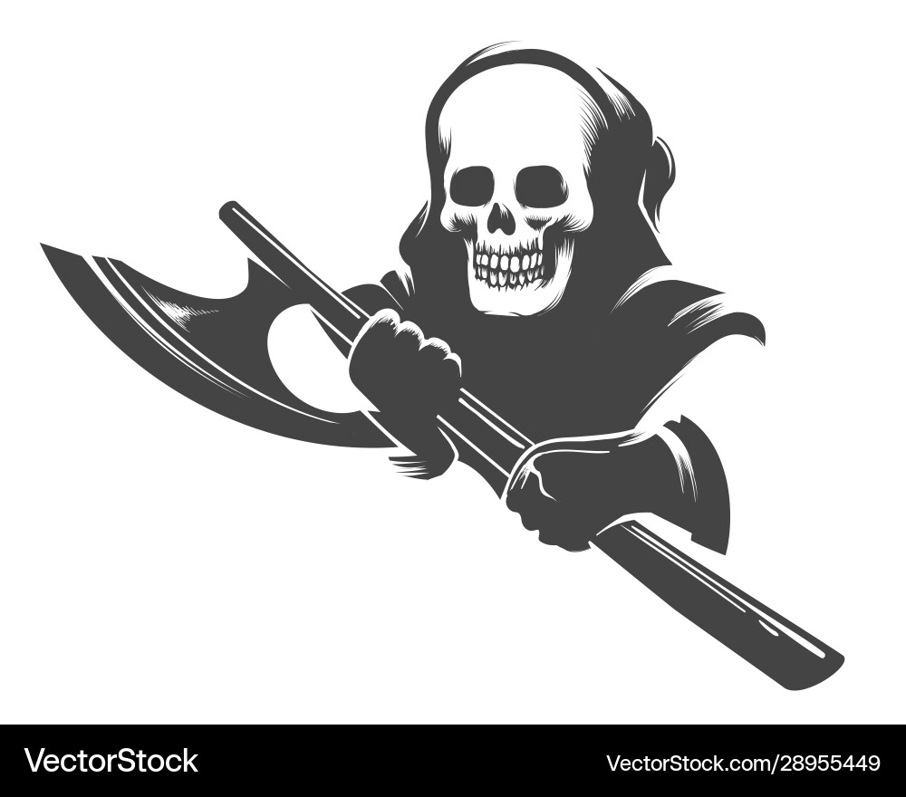 Smiling skull in hood with executioner axe vector image