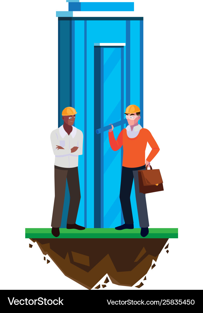 Architect builder with constructor workers Vector Image