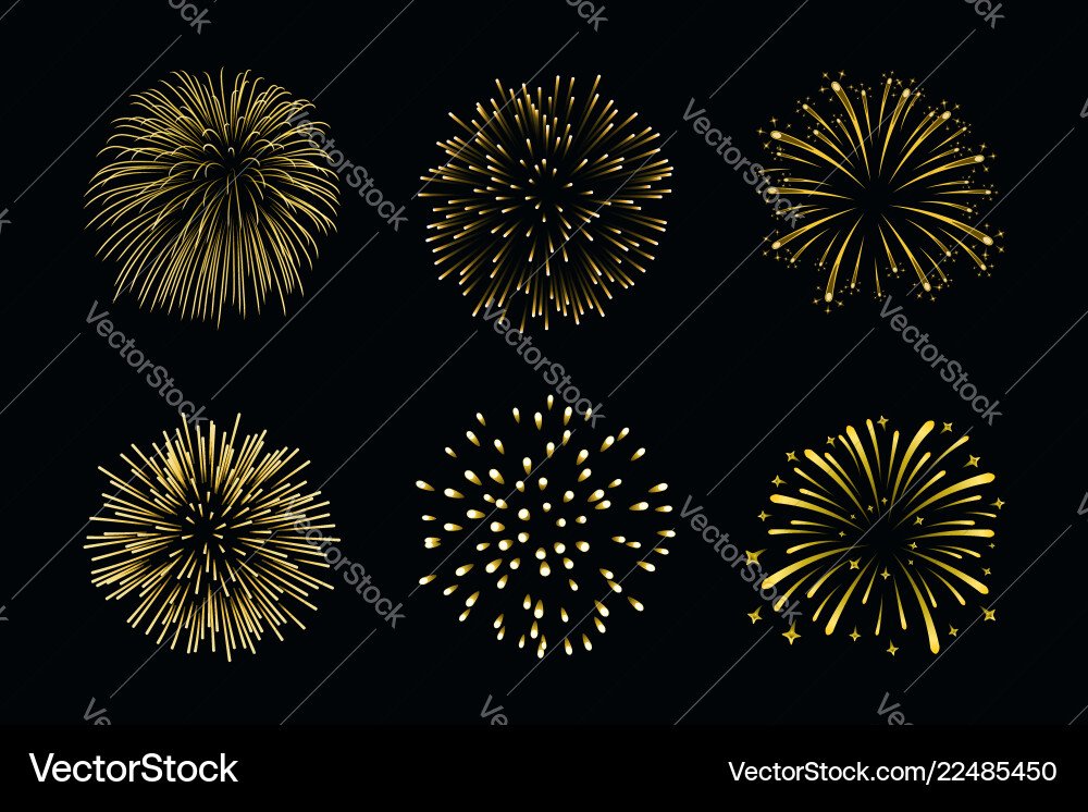 Beautiful gold fireworks set bright vector image