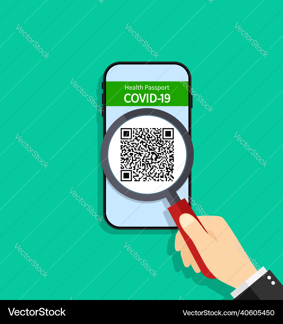 Check of covid19 certificate in smartphone qr code Check of covid19 certificate in smartphone qr code Vector Image