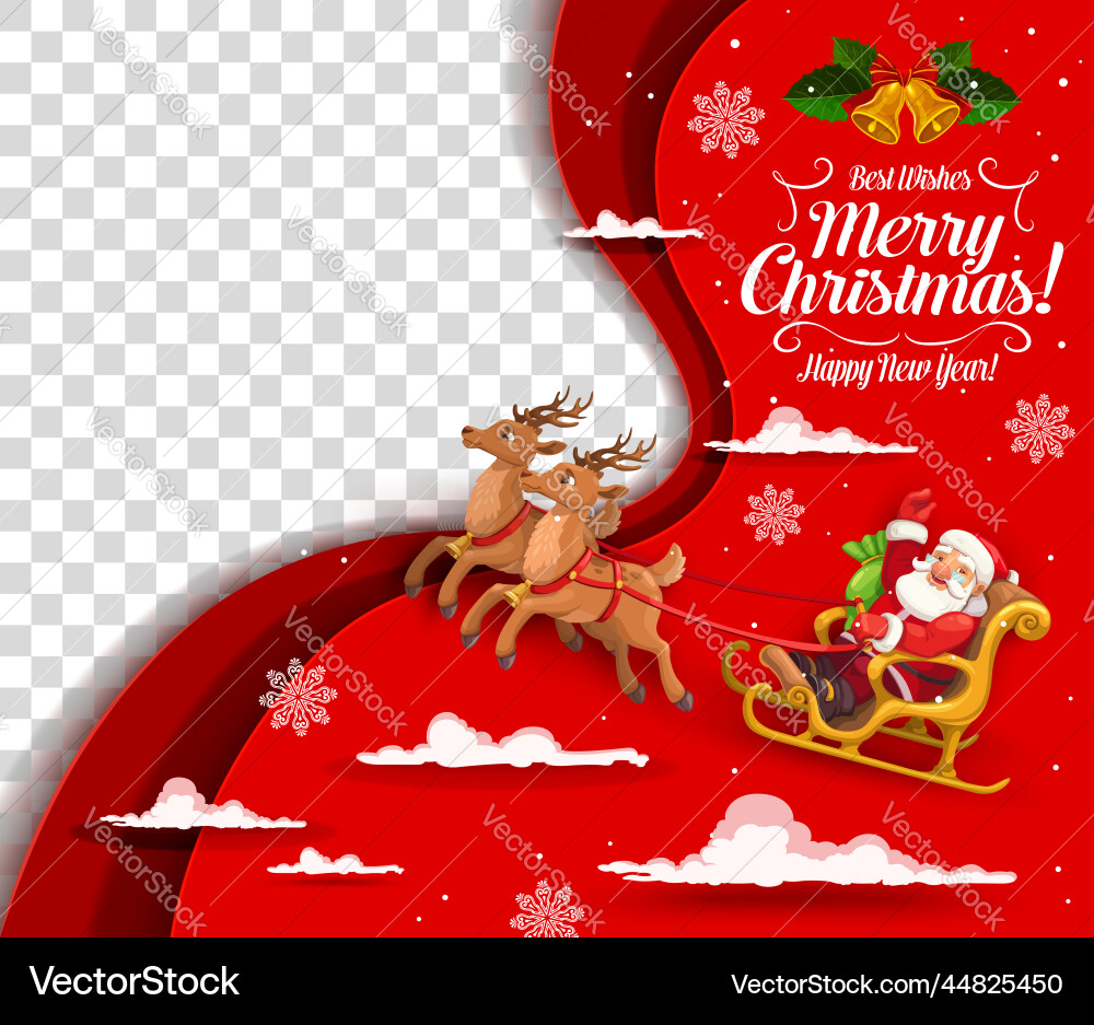 Christmas paper cut with santa on sleigh 3d Christmas paper cut with santa on sleigh 3d vector image