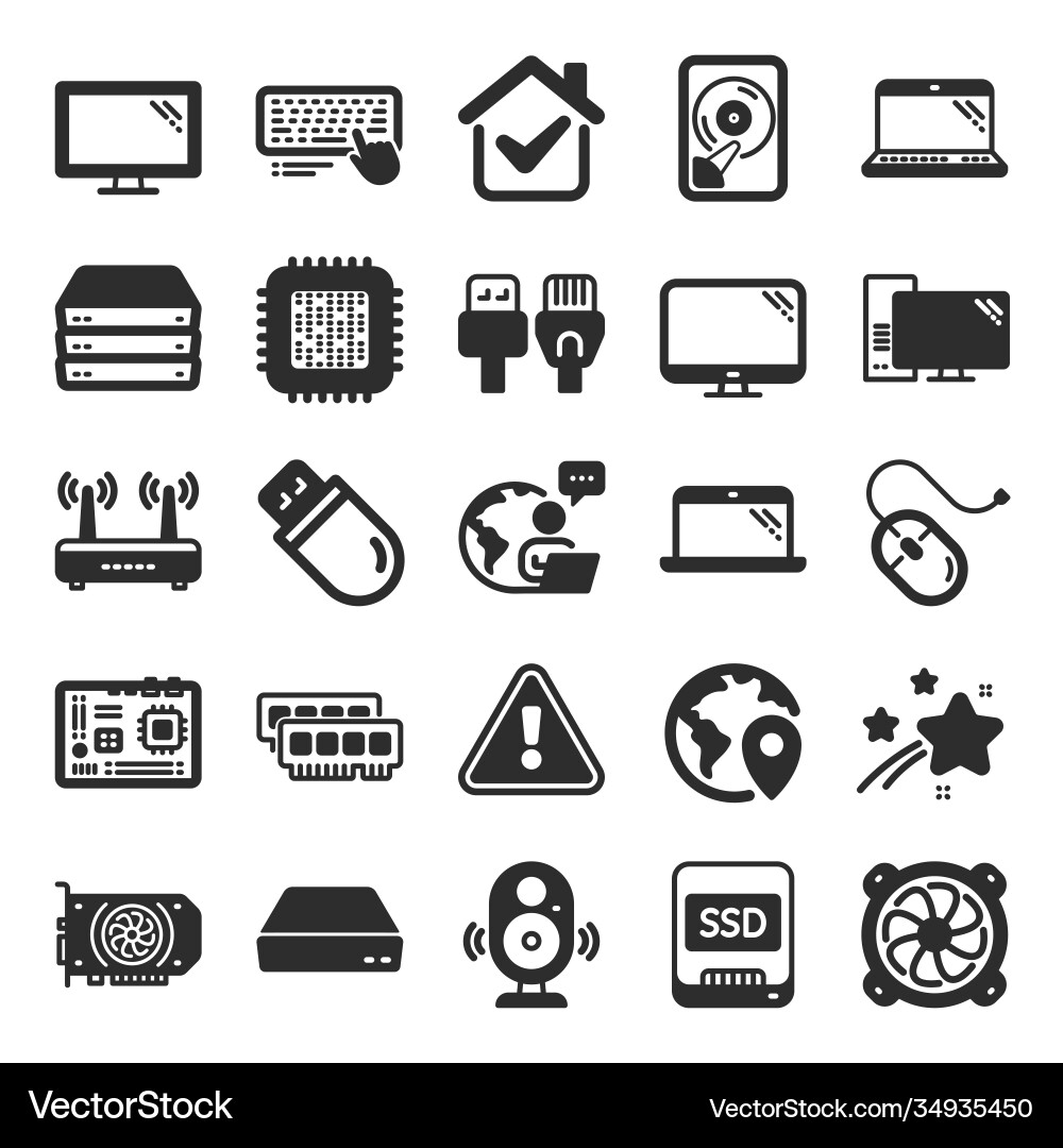 Computer components icons set motherboard cpu Computer components icons set motherboard cpu Vector Image
