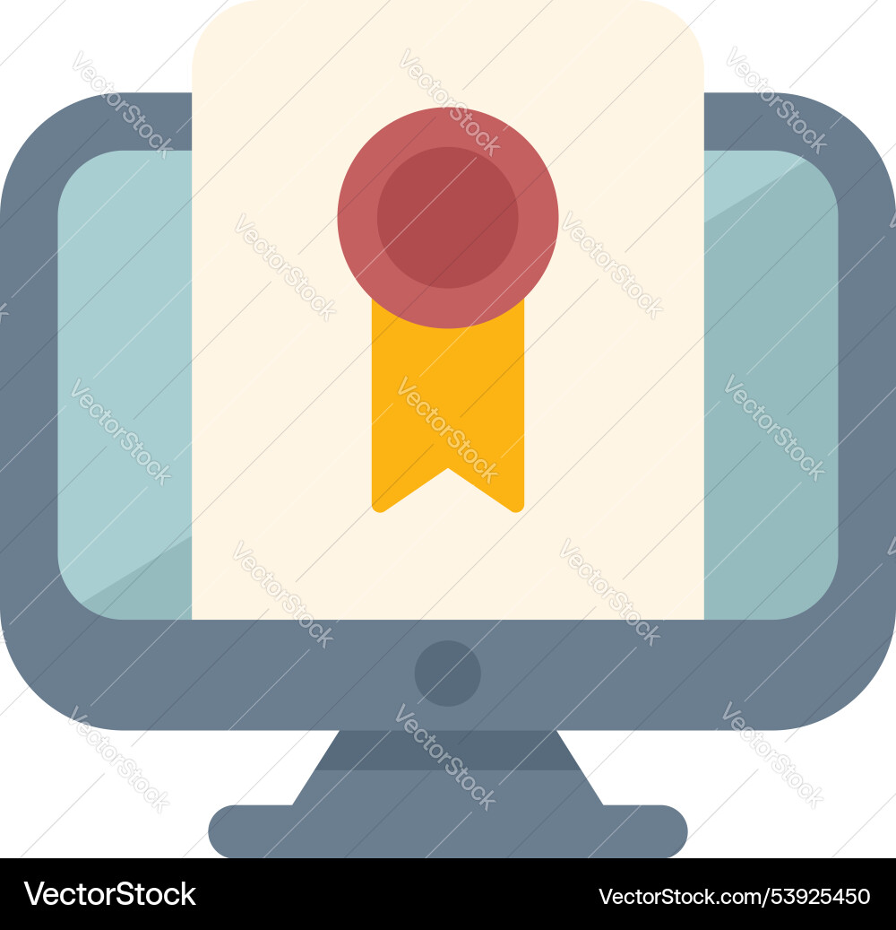 Computer displaying certificate for online Computer displaying certificate for online Vector Image