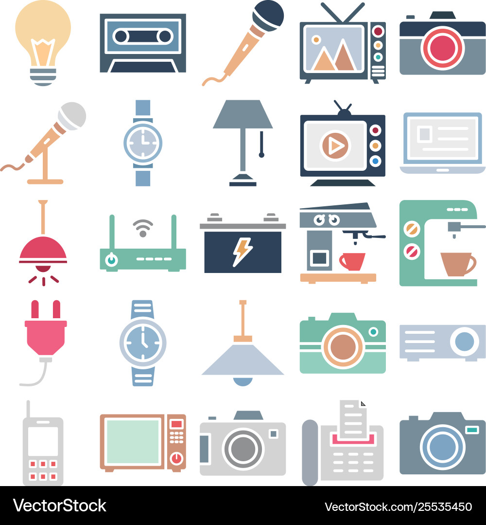Electronics and devices isolated icons set Vector Image