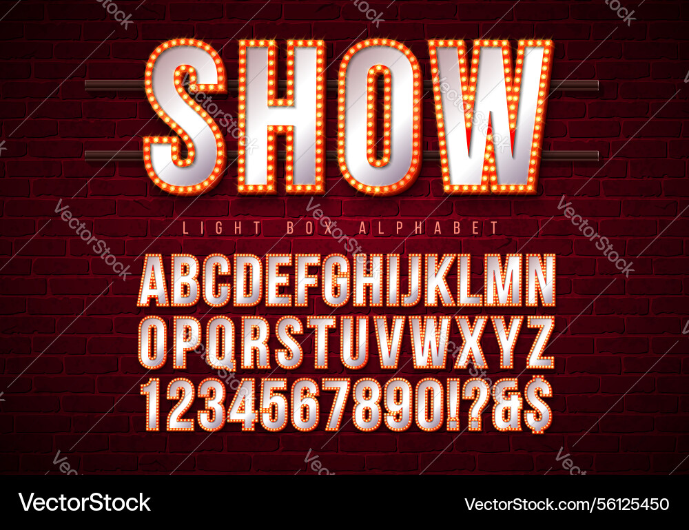 Light bulb alphabet with red frame Light bulb alphabet with red frame vector image