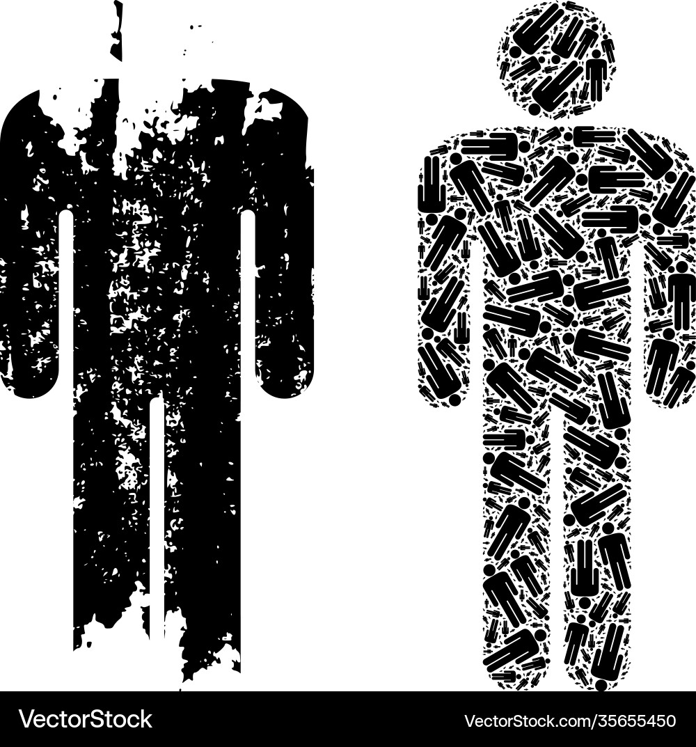 Man figure icon recursion mosaic and grunge Man figure icon recursion mosaic and grunge Vector Image