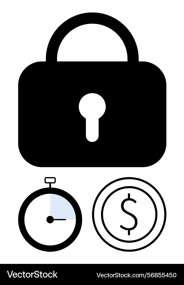 Padlock with timer and dollar coin representing vector image