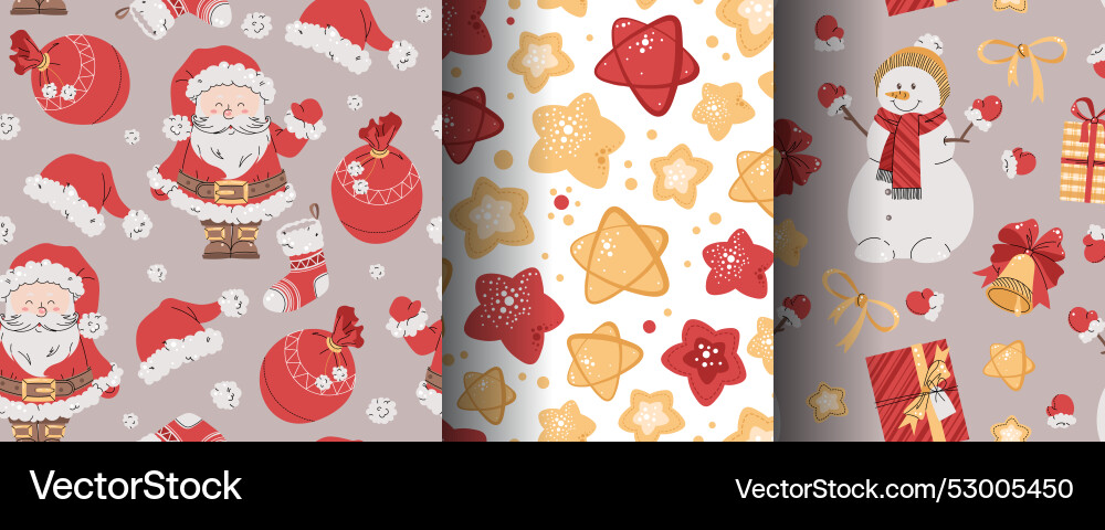 Set of seamless patterns with santa claus stars Set of seamless patterns with santa claus stars Vector Image