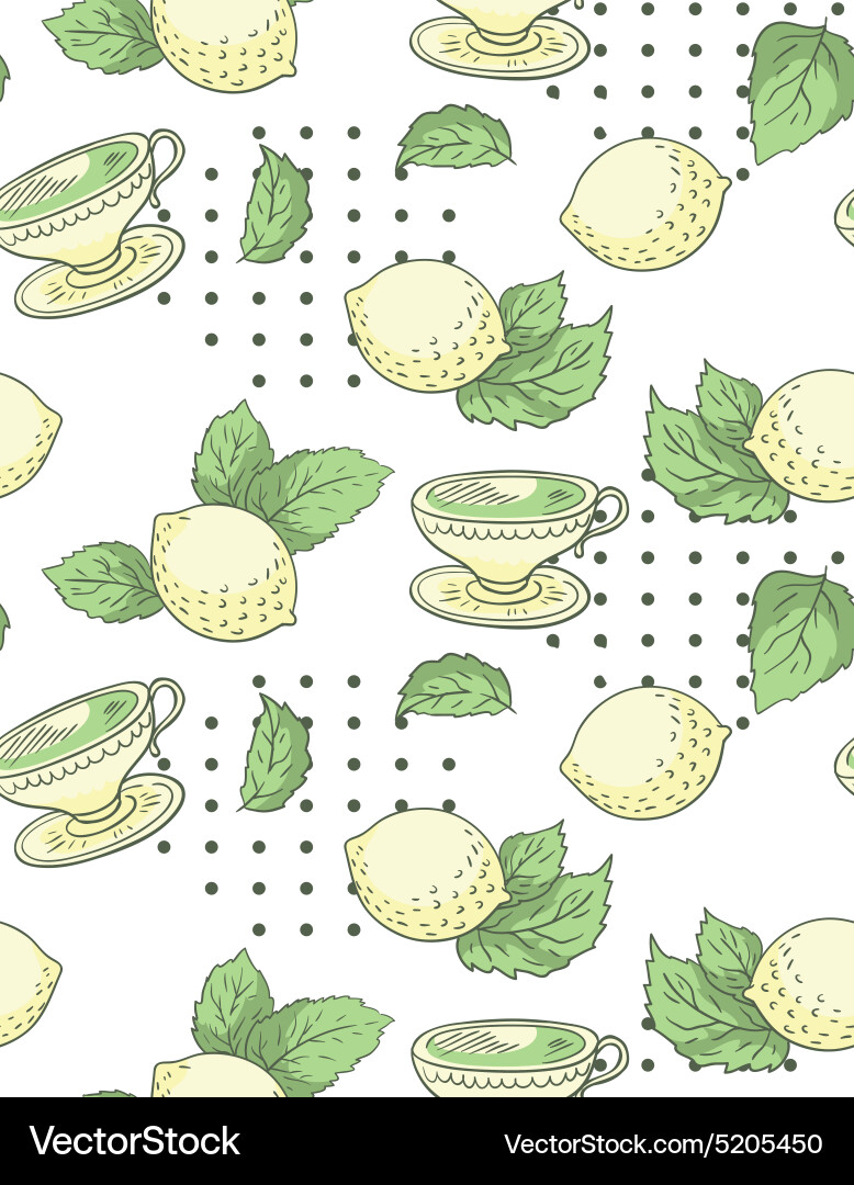 Tea with lemon nand-draw seamless pattern vector image