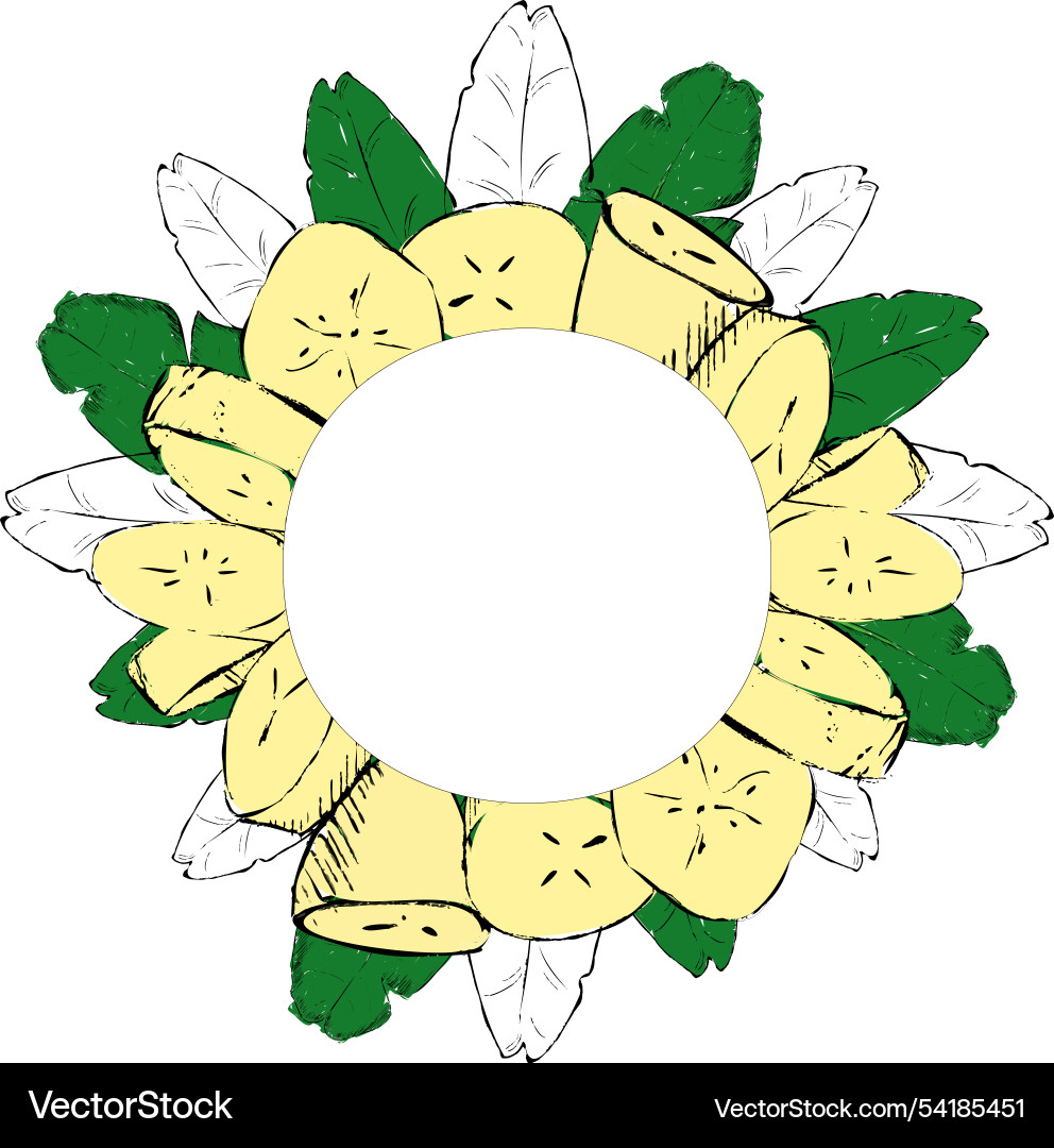 Background circle round frame with banana slices Background circle round frame with banana slices vector image