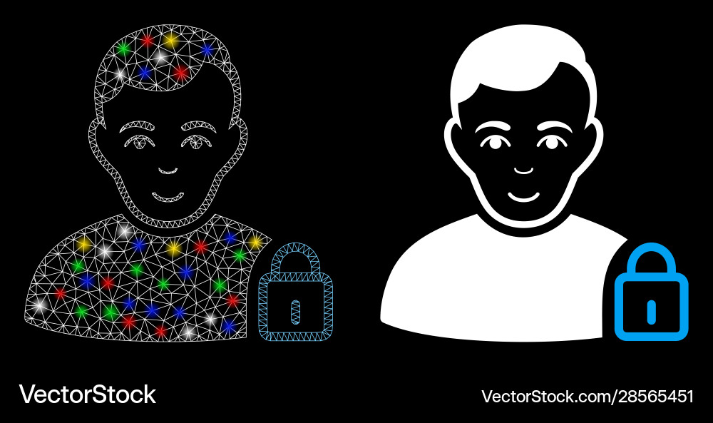 Bright mesh wire frame user lock icon with light Vector Image