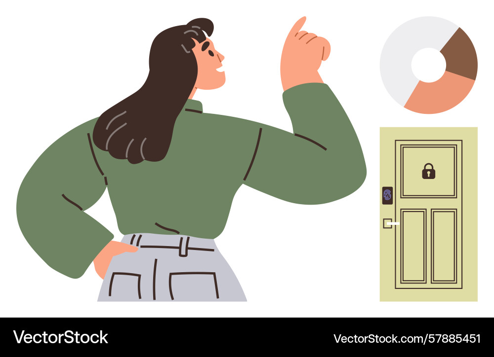 Woman strategizing with data pie chart and secure Woman strategizing with data pie chart and secure vector image