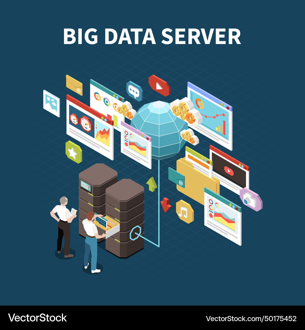 Big data analytics isolated composition Big data analytics isolated composition Vector Image
