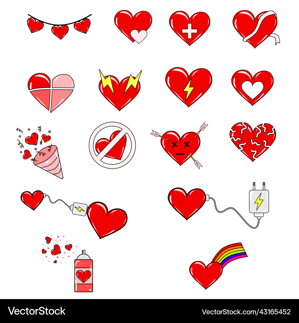 Big set collection elements with red heart Big set collection elements with red heart Vector Image