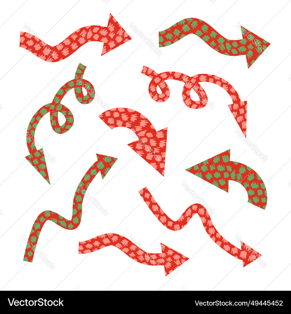 Curved arrows set red pointers with hand Vector Image