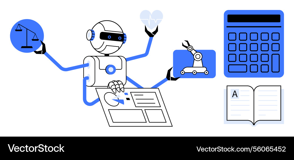 Robot managing tasks in technology finance Robot managing tasks in technology finance vector image