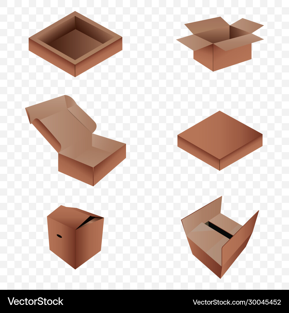 Set realistic open and closed boxes Set realistic open and closed boxes Vector Image