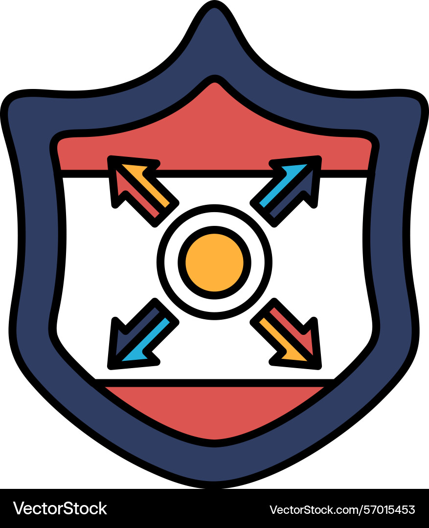A shield with four arrows pointing in different Vector Image