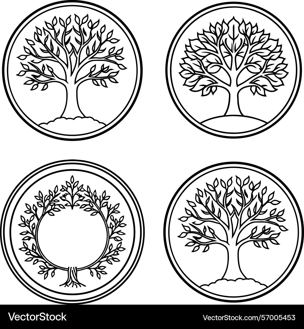 Collection of four stylized tree within circular Vector Image