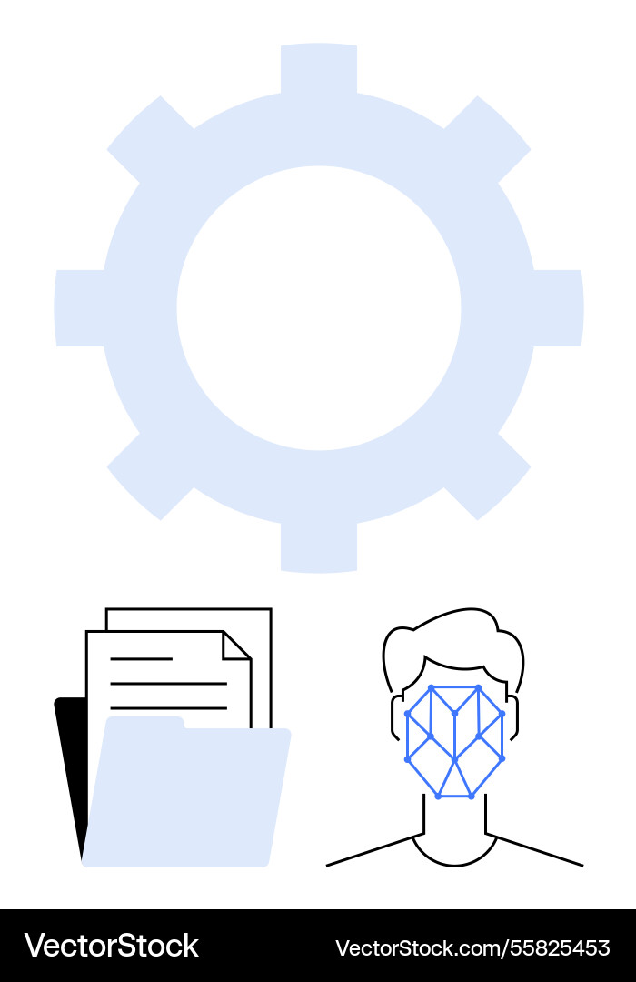 Face recognition technology with gear file folder Face recognition technology with gear file folder vector image
