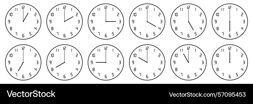 Horizontal set of analog clock with digital vector image