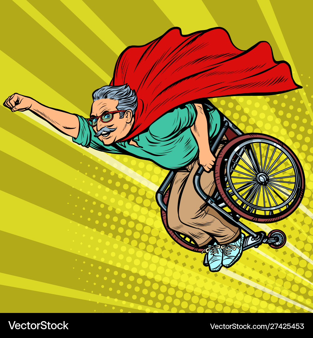 Man retired superhero disabled in a wheelchair Man retired superhero disabled in a wheelchair vector image