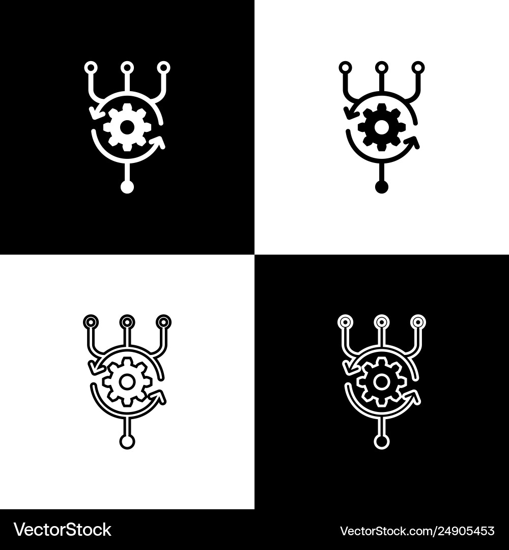 Set algorithm icons isolated on black and white Set algorithm icons isolated on black and white Vector Image