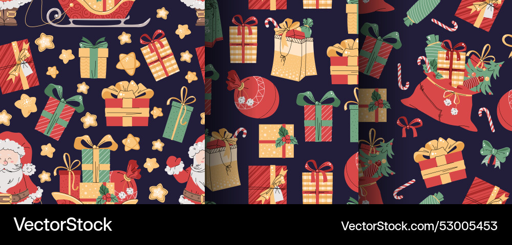 Set of seamless patterns with santa claus Set of seamless patterns with santa claus Vector Image