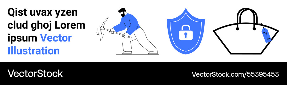 Worker mining with pickaxe security shield Vector Image