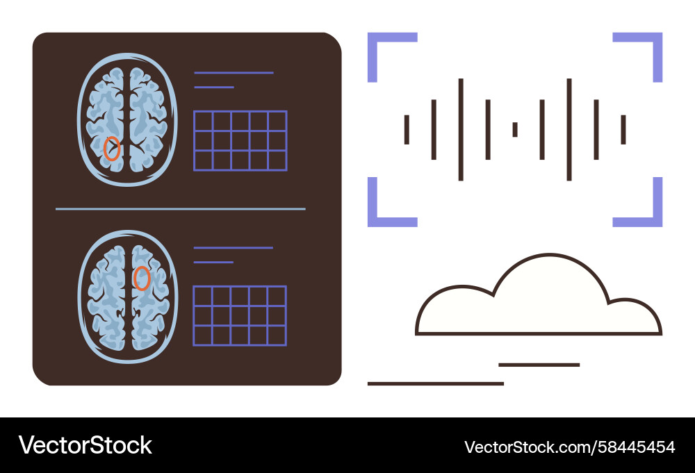 Brain Scan with Soundwave & Cloud Data Vector Image