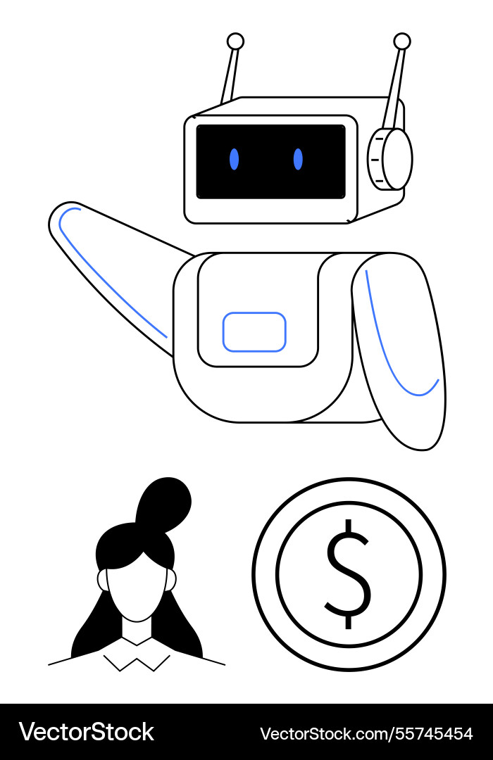 Robot assisting user with money management Vector Image