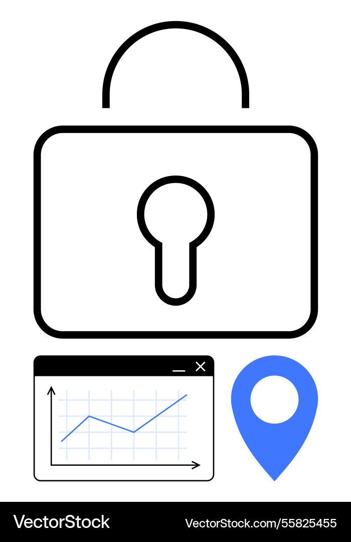 Data security concept with lock analytical graph Data security concept with lock analytical graph vector image