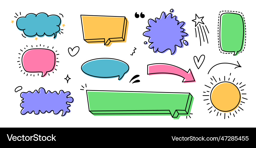 Doodle set of speech bubbles frames design vector image