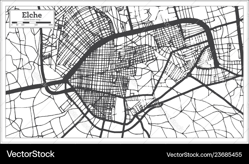 Elche spain city map in retro style outline Elche spain city map in retro style outline vector image
