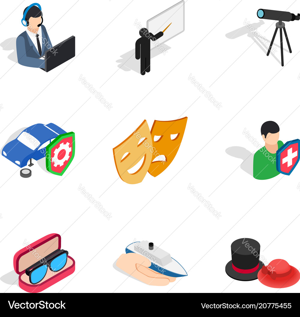 Experimental work icons set isometric style Experimental work icons set isometric style Vector Image