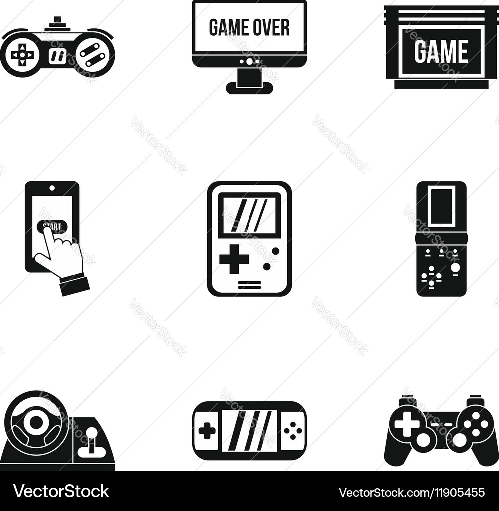 Game console icons set simple style Vector Image