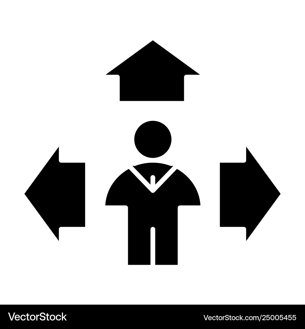 Man and arrows up solid icon direction Man and arrows up solid icon direction Vector Image