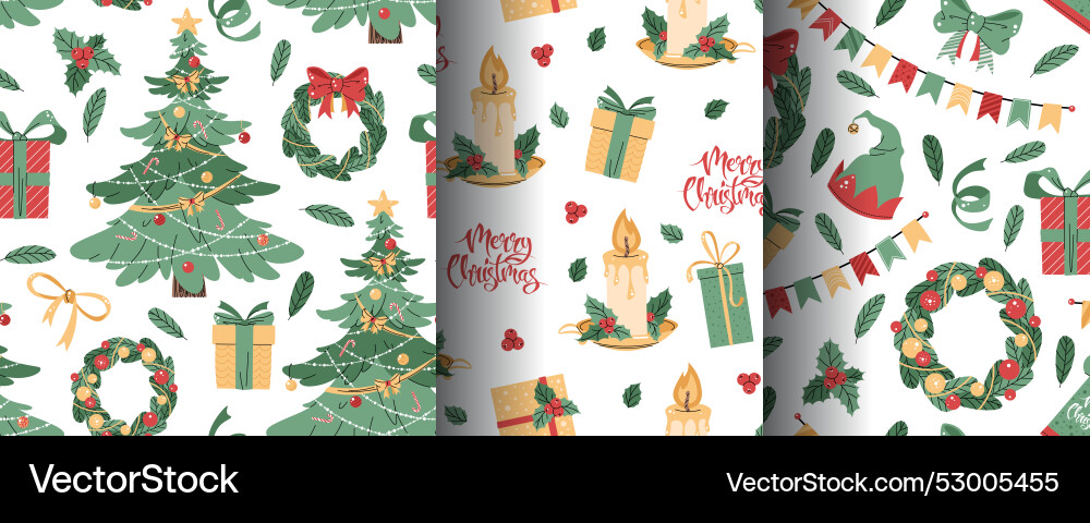 Set of seamless patterns with christmas tree Set of seamless patterns with christmas tree Vector Image