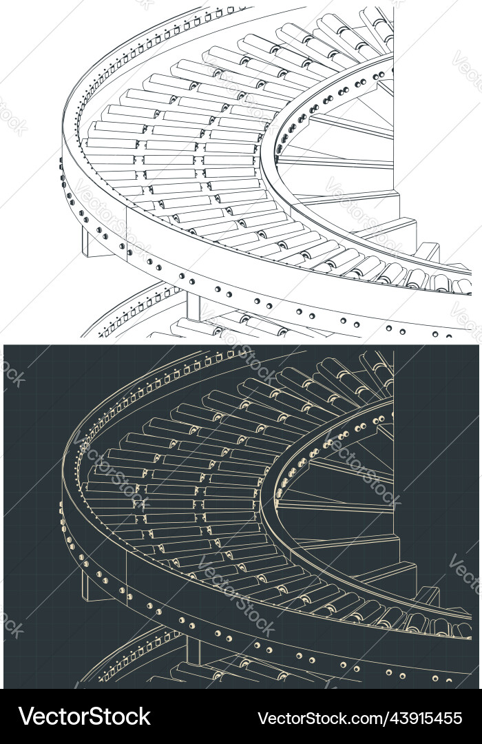 Vertical spiral conveyor drawings close up Vertical spiral conveyor drawings close up vector image