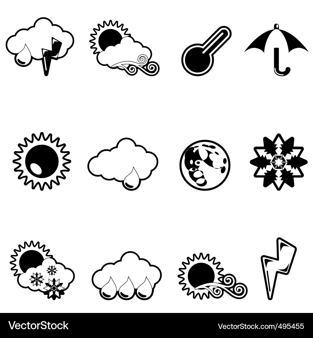 Weather Icon Set - Black Vector Image