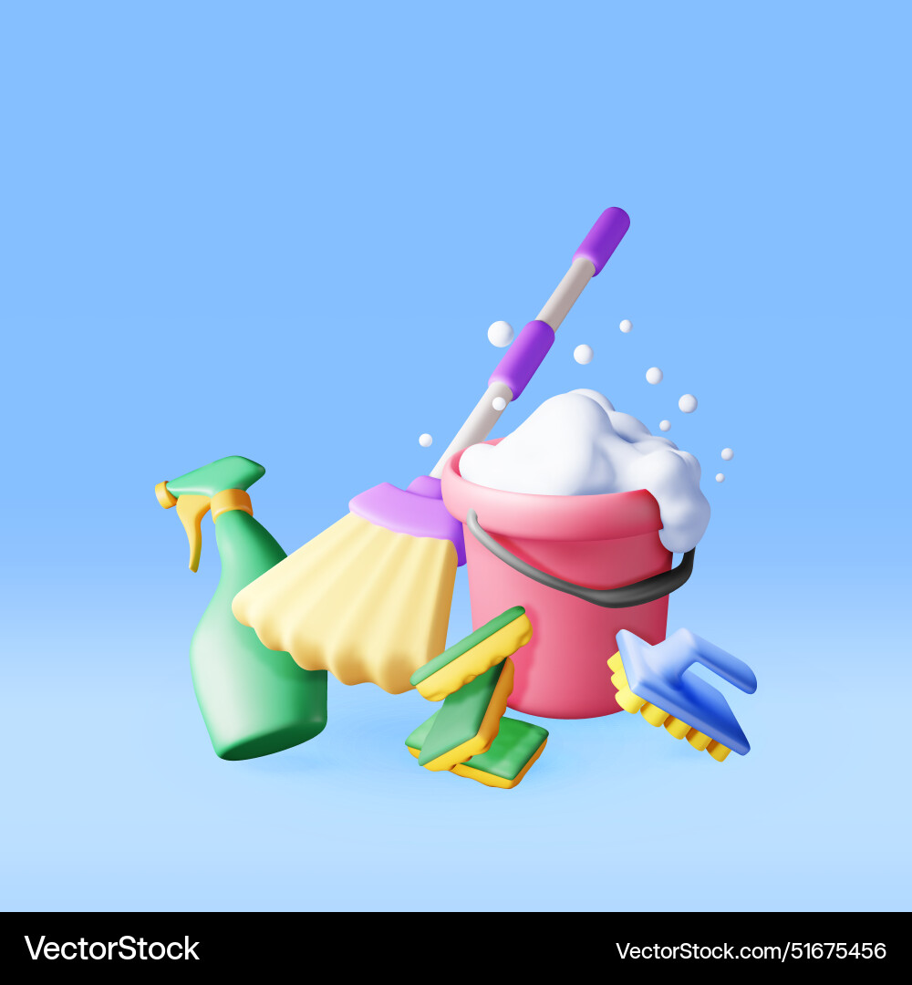 3d set of home cleaning tools isolated 3d set of home cleaning tools isolated vector image