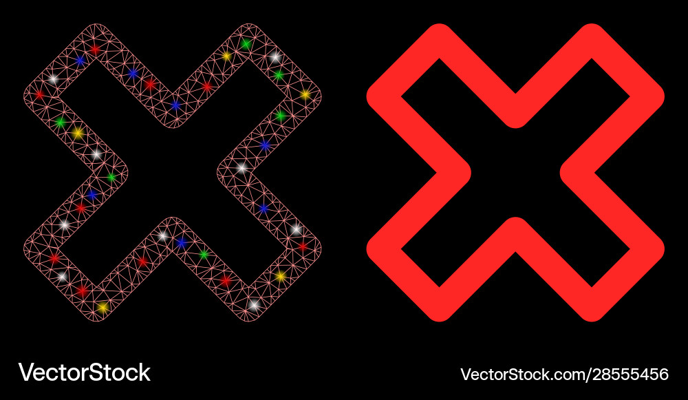 Bright mesh network delete x-cross icon with flash Vector Image