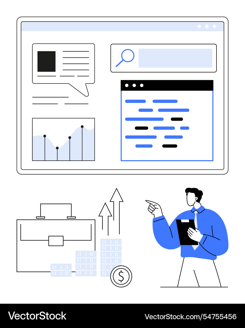Businessman analyzing graphs and data Businessman analyzing graphs and data vector image