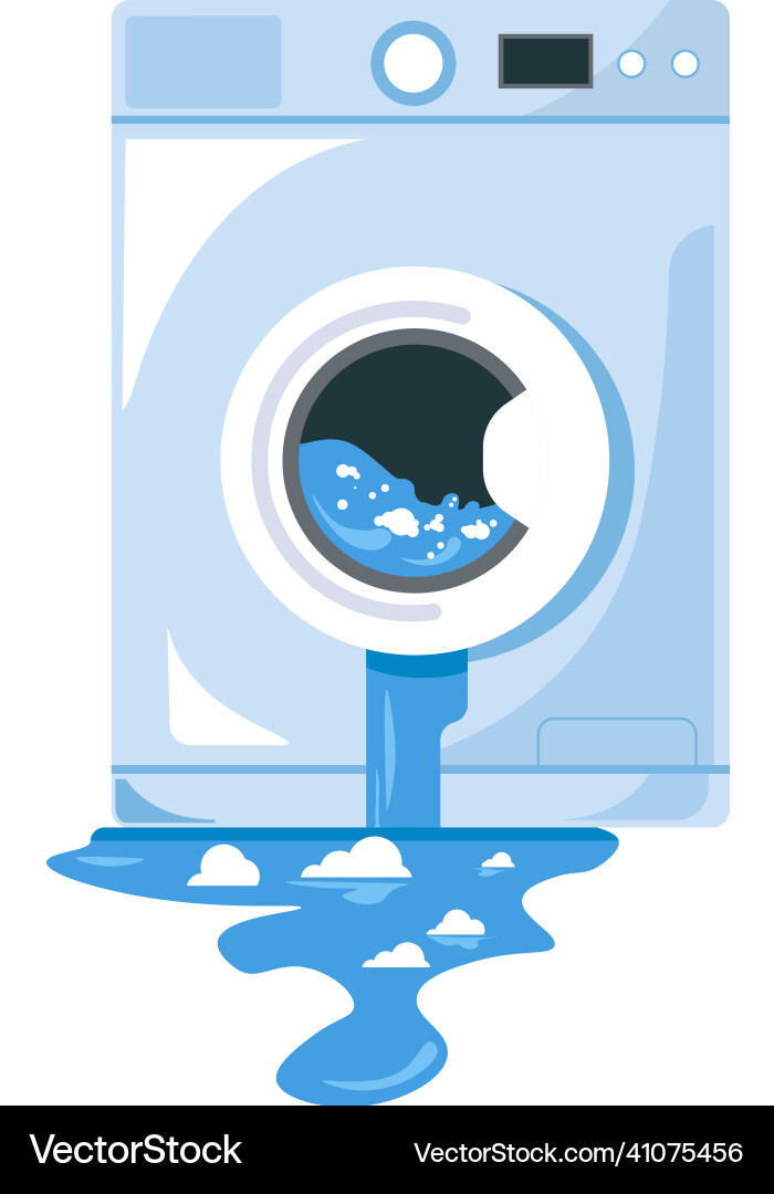 Damaged washing machine with leaking water Damaged washing machine with leaking water vector image