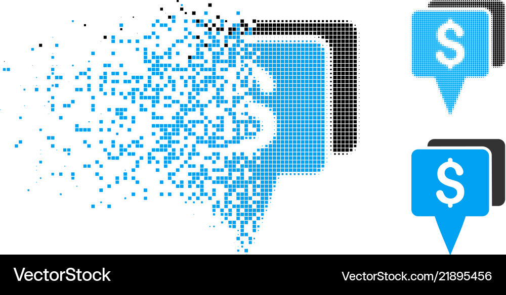 Dissolved dotted halftone bank map pointers icon Vector Image