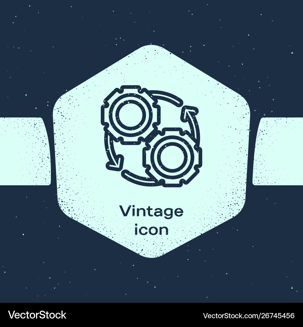 Grunge line gear and arrows as workflow process Grunge line gear and arrows as workflow process vector image