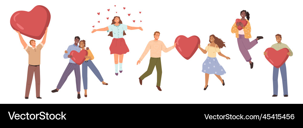 People with hearts couple celebrating vector image